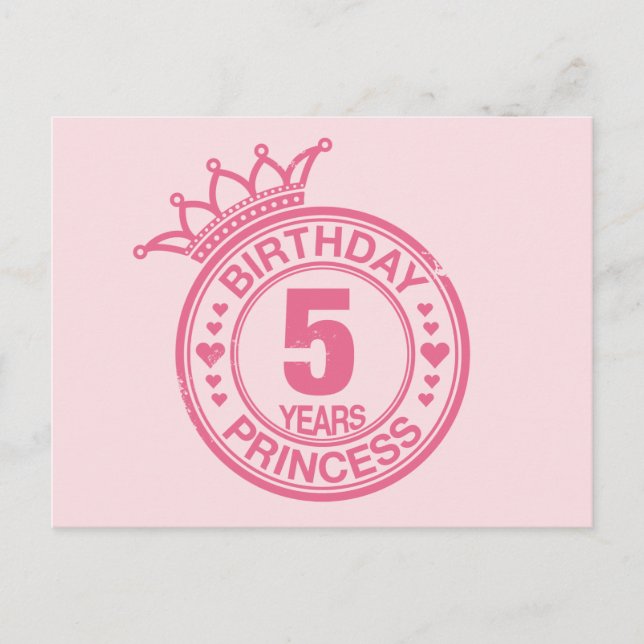 5 years - Birthday Princess - pink Postcard (Front)