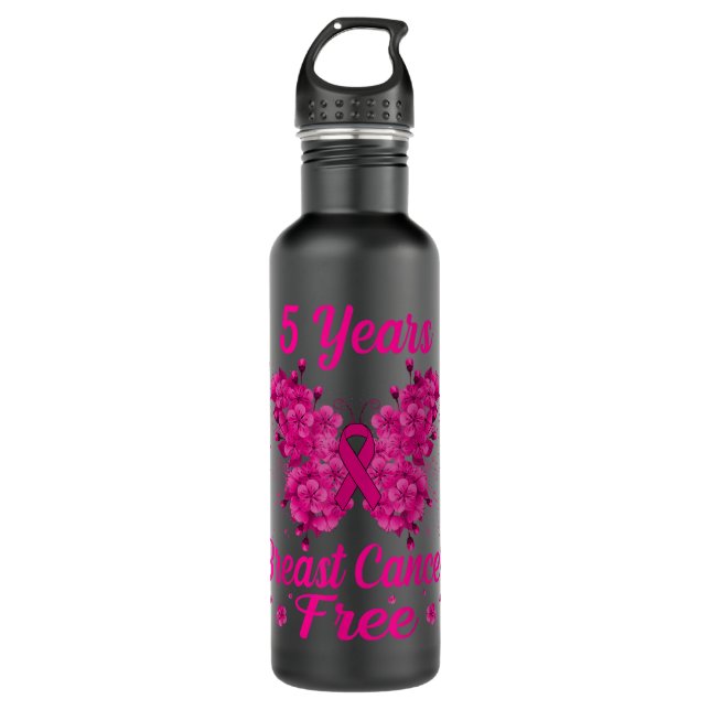 5 Years Breast Cancer Free Survivor Butterfly Stainless Steel Water Bottle (Front)
