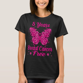 5 Years Breast Cancer Free Survivor Butterfly T-Shirt