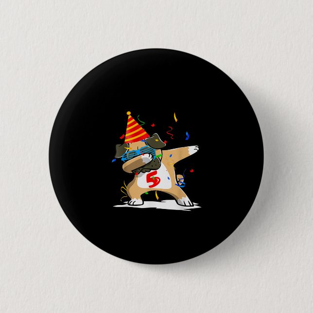 5 Years Dabbing Pug Dog Lover Birthday Button (Front)