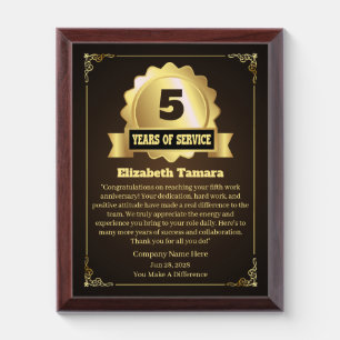 5 years employee anniversary Appreciation Message Award Plaque