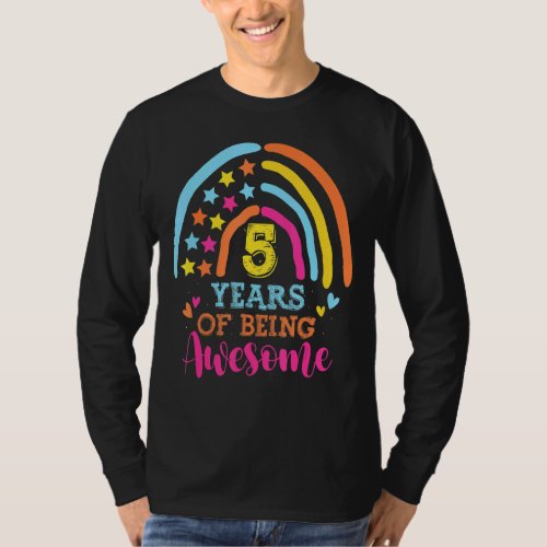 5 Years Of Being Awesome 5th Birthday Hand Draw Ra T_Shirt