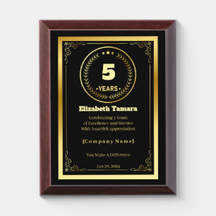 5 Years of Service – Custom Appreciation Gift Award Plaque