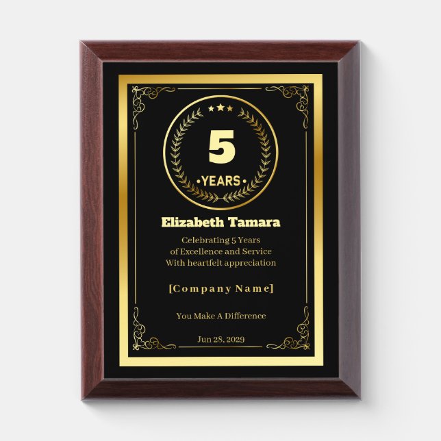 5 Years of Service – Custom Appreciation Gift Award Plaque (Vertical)