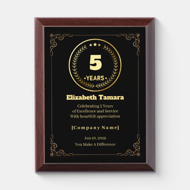 5 Years of Service – Custom Appreciation Gift Award Plaque (Vertical)