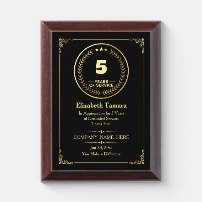 5 Years of Service | Employee Appreciation Award Plaque (Vertical)