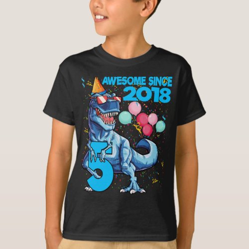 5 Years Old 5th Birthday Dinosaur Boy Party 2018 T_Shirt