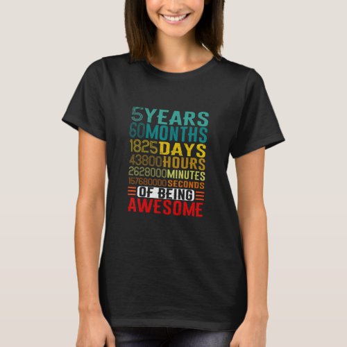 5 YEARS OLD 5th Birthday  Vintage Retro 60 Months  T_Shirt
