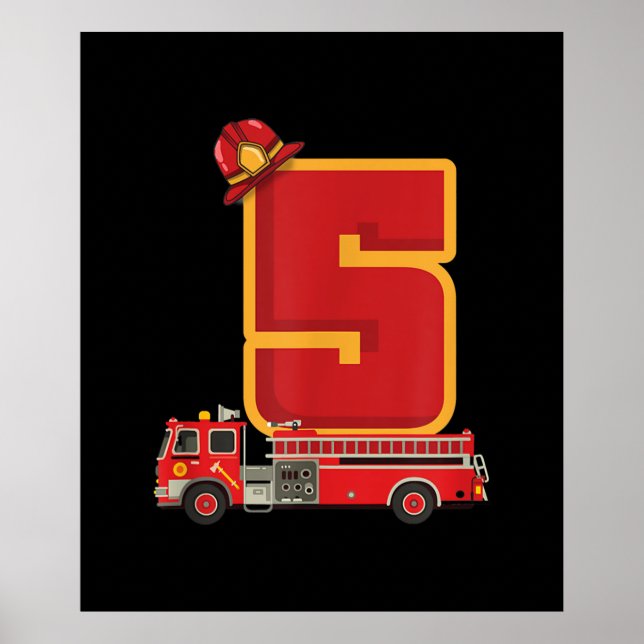 5 Years Old Birthday Boy Gifts Firefighter Poster (Front)