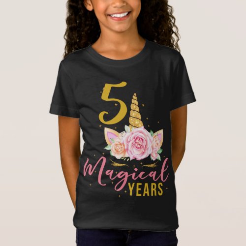 5 Years Old Birthday Girl Gift Unicorn 5th Birthda T_Shirt
