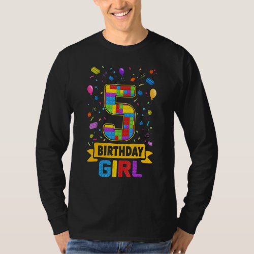 5 Years Old Building Blocks 5th Birthday Girl Mast T_Shirt