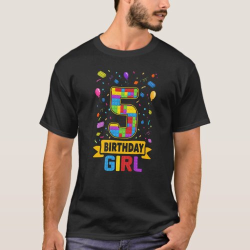 5 Years Old Building Blocks 5th Birthday Girl Mast T_Shirt