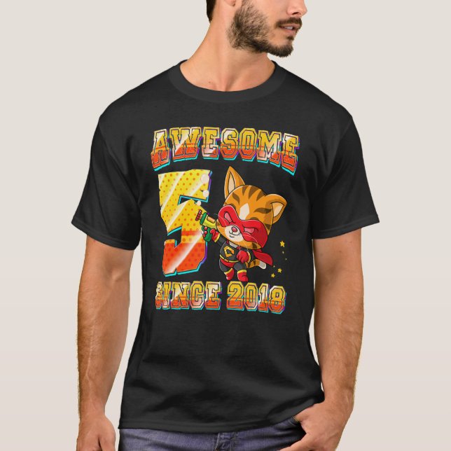 5 Years Old Cat Awesome Since 2018 Cat 5th Birthda T-Shirt (Front)