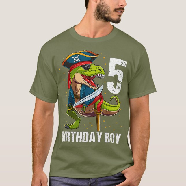 5 Years Old Dinosaur Pirate 5th Birthday Boy T-Shirt (Front)