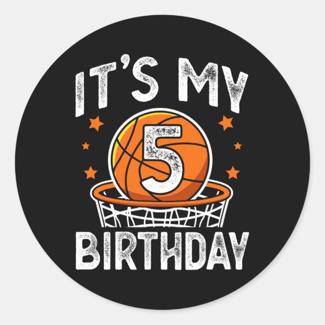 5 Years Old Kids Basketball Sport 5th Birthday Boy Classic Round Sticker (Front)
