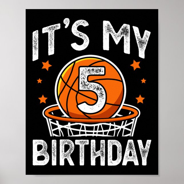 5 Years Old Kids Basketball Sport 5th Birthday Boy Poster (Front)