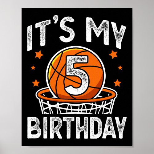 5 Years Old Kids Basketball Sport 5th Birthday Boy Poster