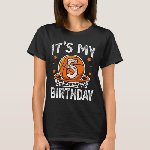 5 Years Old Kids Basketball Sport 5th Birthday Boy T_Shirt