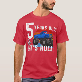 5 Years old Lets Roll Blue Monster Truck T-Shirt