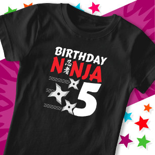 5 Years Old Ninja Party Stars Kids 5th Birthday T-Shirt