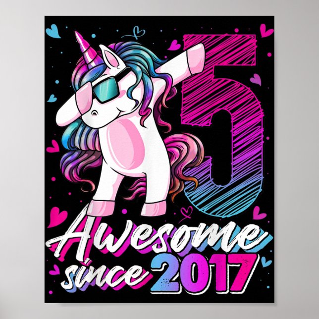 5 Years Old Unicorn Dabbing 5th Birthday Girl Unic Poster (Front)