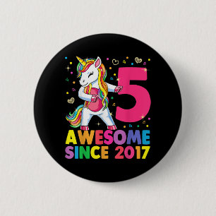 5 Years Old Unicorn Flossing 5th Birthday Girl Uni Button
