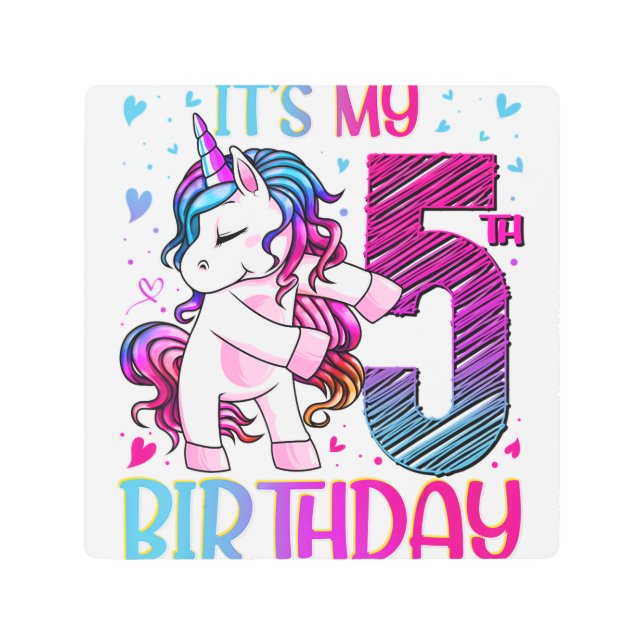 5 Years Old Unicorn Flossing 5th Birthday Girl Uni Metal Print (Front)
