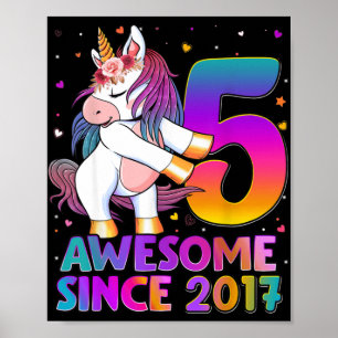 5 Years Old Unicorn Flossing 5th Birthday Girl Uni Poster