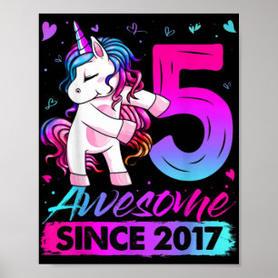 5 Years Old Unicorn Flossing 5th Birthday Girl Uni Poster