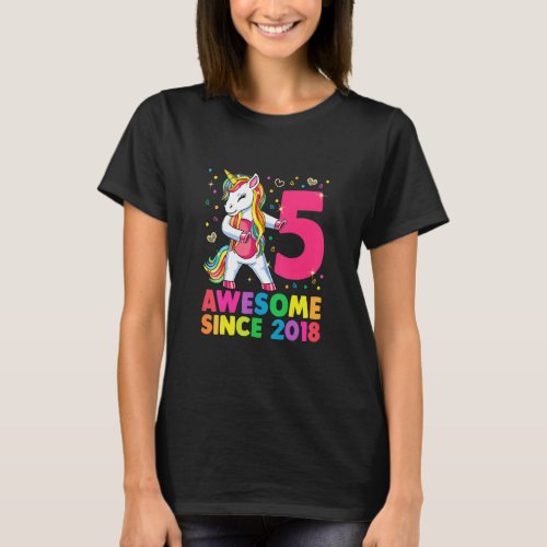 5 Years Old Unicorn Flossing 5th Birthday Girl Uni T_Shirt