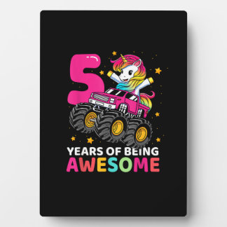 5 Years Old Unicorn Riding Monster Truck 5th Birth Plaque