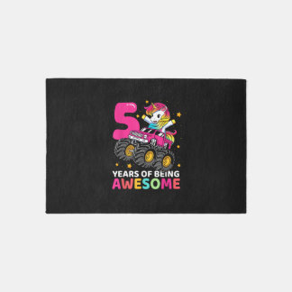5 Years Old Unicorn Riding Monster Truck 5th Birth Rug