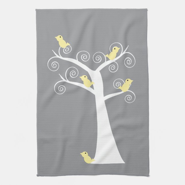 5 Yellow Birds Tree Kitchen Towel (Vertical)