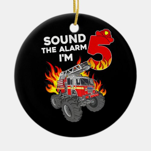 5 YO Birthday Kids Fire Truck 5th Boy Toddler Ceramic Ornament