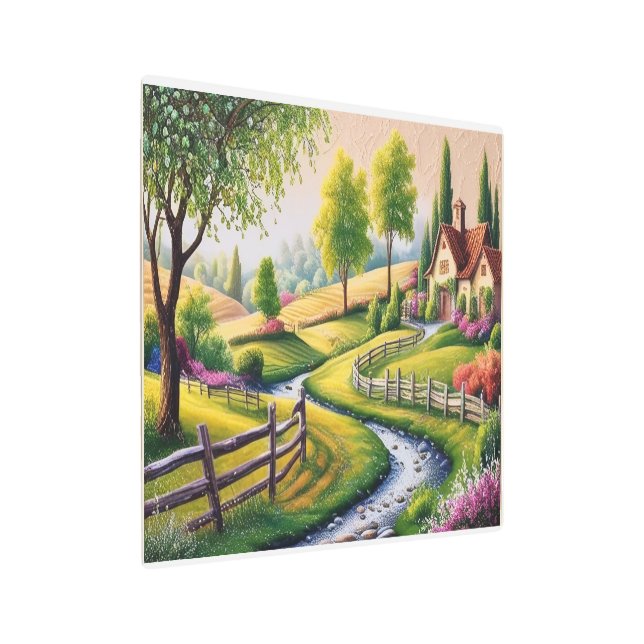 5D DIY Diamond Painting Kit – Countryside Villa  Metal Print (Angled)