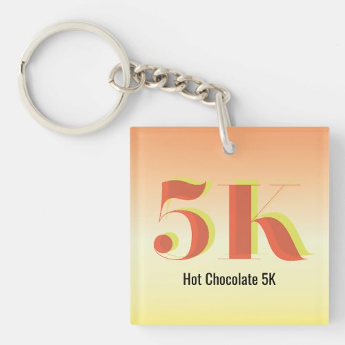 5k Race Running Celebration Bold Yellow Red Text Keychain