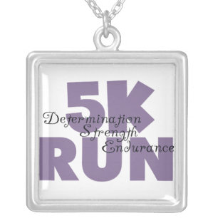 5K Run Purple Silver Plated Necklace