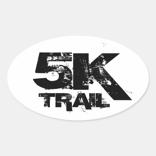 5K Trail Running Oval Decal Black On White Sticker (Front)