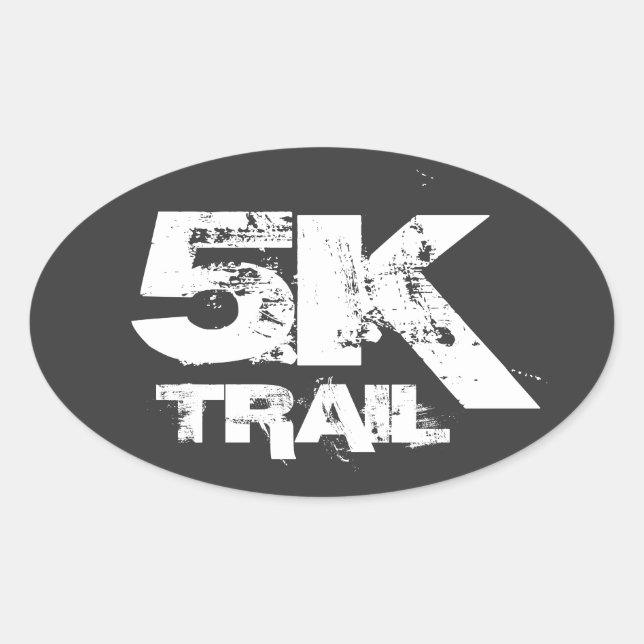 5K Trail Running Oval Decal White On Black Sticker (Front)