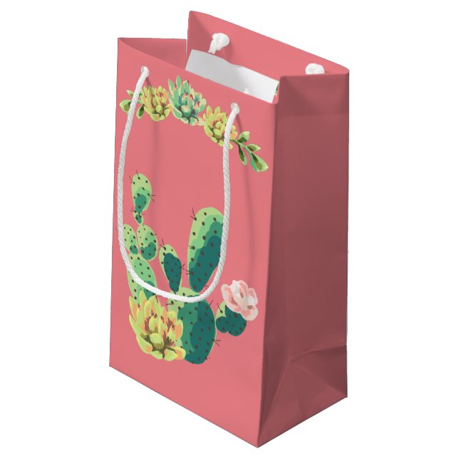 5lx3wx8.5h Small Gift Bag Bohemian Cactus Succulen (Back Angled)