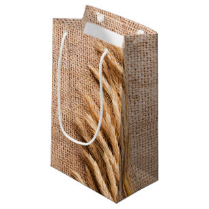 5lx3wx8.5h Small Gift Bag Wheat on Burlap Sack Cou