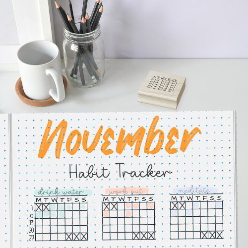 5mm Dot Grid Journal Habit Tracker Month Calendar Rubber Stamp