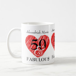 5O and Fabulous Birthday Black Script Red Heart Coffee Mug