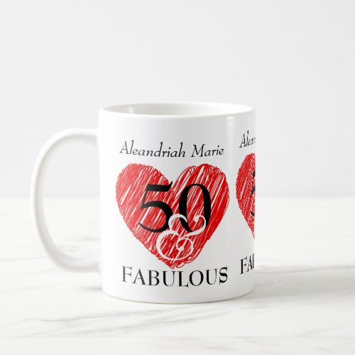 5O and Fabulous Birthday Black Script Red Heart Coffee Mug