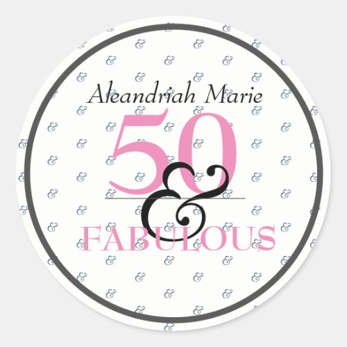5O and Fabulous Black Pink and White Birthday Classic Round Sticker