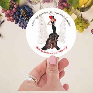 5O AND FABULOUS  ELEGANT CHIC WOMEN'S Birthday   Classic Round Sticker