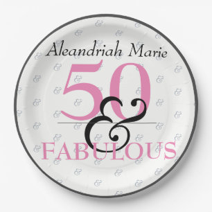 5O and Fabulous Elegant Modern Birthday Paper Plates
