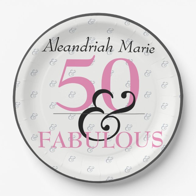 5O and Fabulous Elegant Modern Birthday Paper Plates (Front)