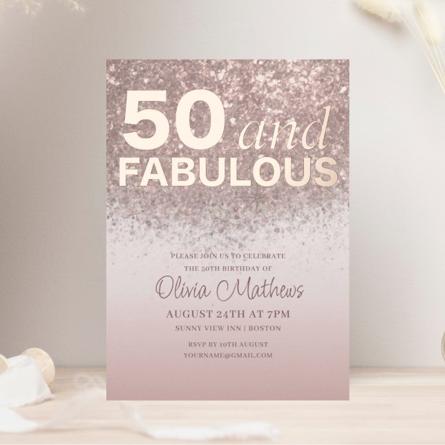 5o & Fabulous Birthday Rose Gold Calligraphy Foil Invitation (Creator Uploaded)