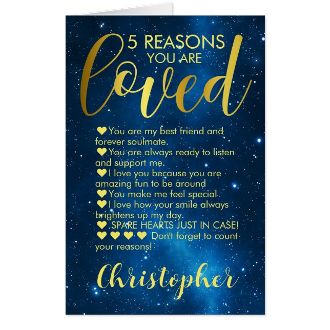 5th Anniversary 5 Reasons I Love You Card (Front)
